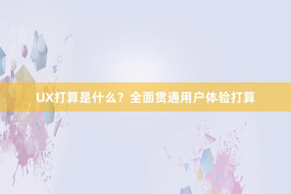 UX打算是什么？全面贯通用户体验打算